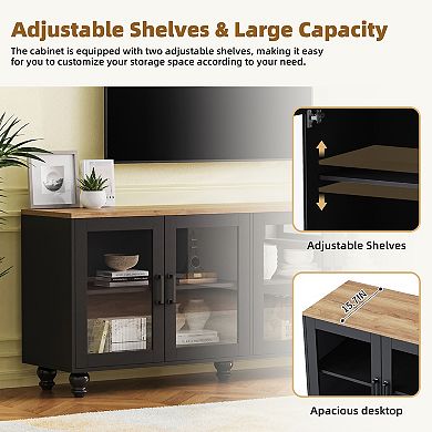 Merax Farmhouse TV Stand with Solid Wood Gourd-Shaped Legs for TVs Up to 70"