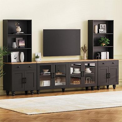 Merax Farmhouse TV Stand with Solid Wood Gourd-Shaped Legs for TVs Up to 70"