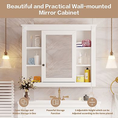 Merax Wall-Mounted Bathroom Medicine Cabinet with Mirror - Modern Bathroom Storage Organizer