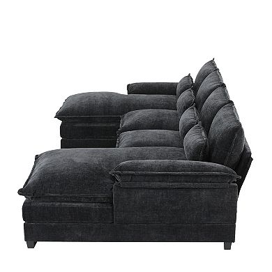 Merax Modern Modular U-shaped Sectional Sofa with Waist Pillows，Comfy Chenille Cloud Couch Set
