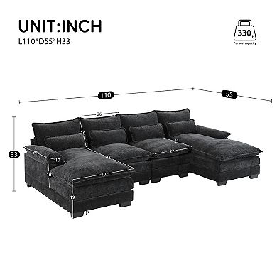 Merax Modern Modular U-shaped Sectional Sofa with Waist Pillows，Comfy Chenille Cloud Couch Set