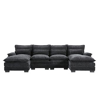 Merax Modern Modular U-shaped Sectional Sofa with Waist Pillows，Comfy Chenille Cloud Couch Set