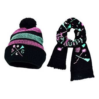 Women's Wicked Wand & Broom 2 pc Beanie & Scarf Set