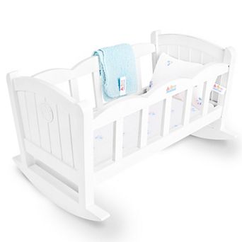 Acorn Avenue Baby Doll Rocking Crib with Mattress, Pillow, & Blanket