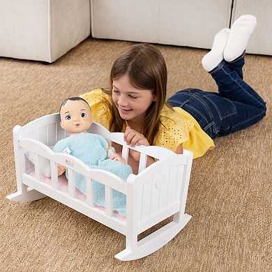 Acorn Avenue Baby Doll Rocking Crib with Mattress, Pillow, & Blanket