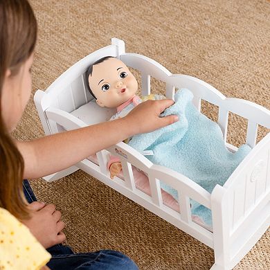 Acorn Avenue Baby Doll Rocking Crib with Mattress, Pillow, & Blanket