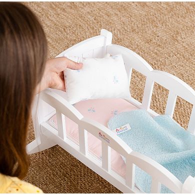 Acorn Avenue Baby Doll Rocking Crib with Mattress, Pillow, & Blanket