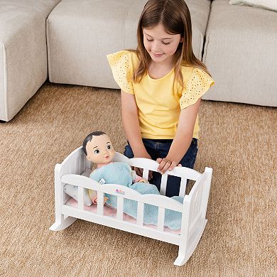Acorn Avenue Baby Doll Rocking Crib with Mattress, Pillow, & Blanket
