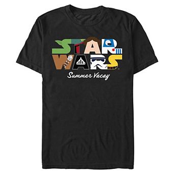 Men's Star Wars Character Fill Title Logo Summer Vacay Graphic Tee