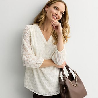 Women's Croft & Barrow® V-Neck Chiffon Blouse