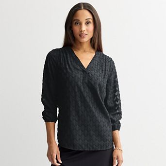 Women's Croft & Barrow® V-Neck Chiffon Blouse