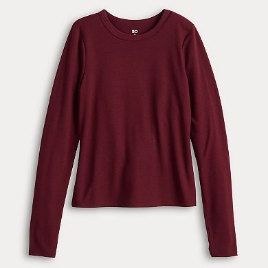 Juniors' SO Long Sleeve Fitted Crew Tee