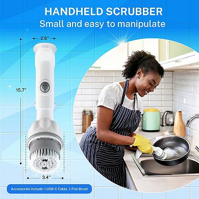 Bell+Howell Scrubtastic Express Handheld Power Scrubber with Flat Brush Head