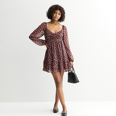 Juniors' Mary & Mo Long Sleeve Cinched Skater Dress