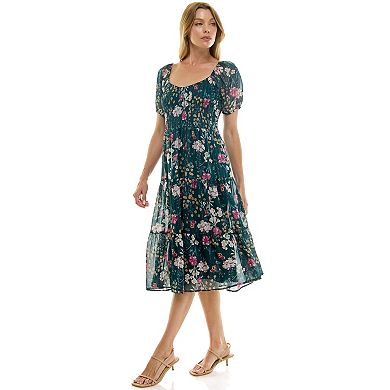 Juniors' Lily Rose Puff Sleeve Tiered Midi Dress