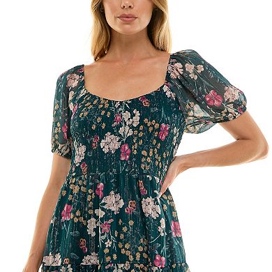 Juniors' Lily Rose Puff Sleeve Tiered Midi Dress