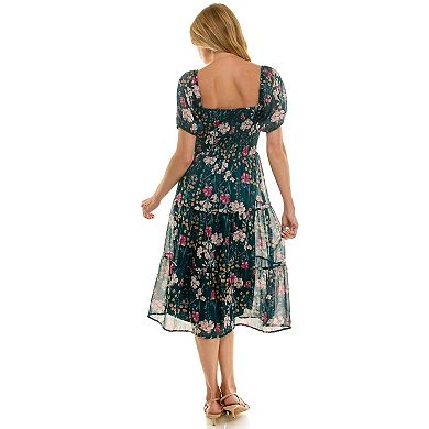 Juniors' Lily Rose Puff Sleeve Tiered Midi Dress