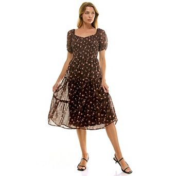 Juniors' Lily Rose Puff Sleeve Tiered Midi Dress