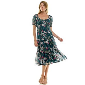 Juniors' Lily Rose Puff Sleeve Tiered Midi Dress