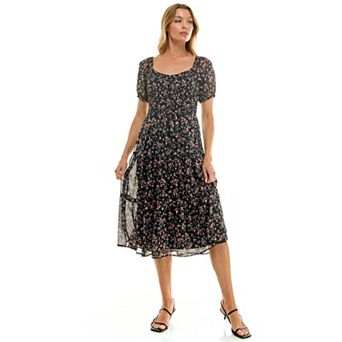 Juniors' Lily Rose Puff Sleeve Tiered Midi Dress