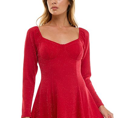 Juniors' Lily Rose Molded Cup Glitter Knit Skater Dress