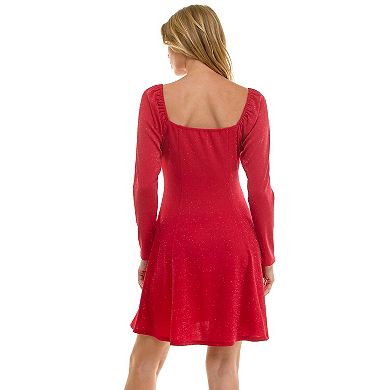 Juniors' Lily Rose Molded Cup Glitter Knit Skater Dress