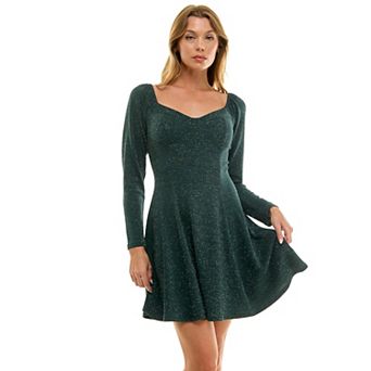 Juniors' Lily Rose Molded Cup Glitter Knit Skater Dress