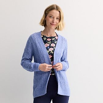 Women's Croft & Barrow® Cozy Pointelle Open Front Cardigan