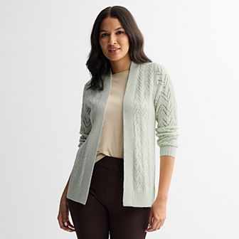 Women's Croft & Barrow® Cozy Pointelle Open Front Cardigan