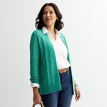 Women's Croft & Barrow® Cozy Pointelle Open Front Cardigan