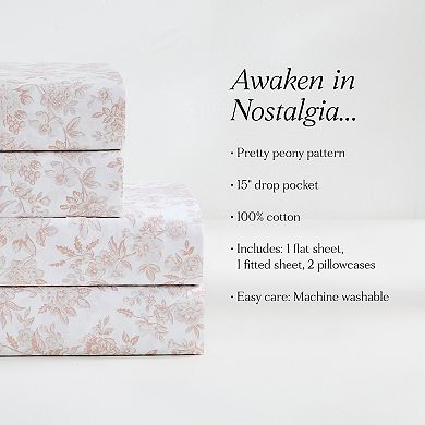 Lush Decor Peony Toile Cotton Sheet with Pillowcases