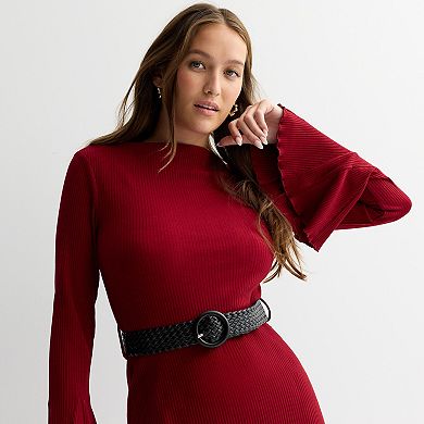 Juniors' Liberty Love Belted Rib Knit Sweater Dress