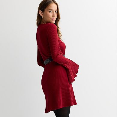 Juniors' Liberty Love Belted Rib Knit Sweater Dress