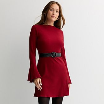 Juniors' Liberty Love Belted Rib Knit Sweater Dress