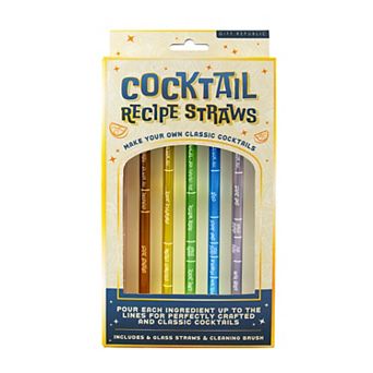 Gift Republic Cocktail Recipe Straws Set of 6 with Cleaning Brush