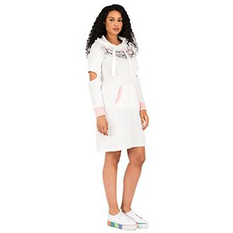 Curvy Women's Hoodie Dress with Cold Elbow Cut-Out and Embroidery