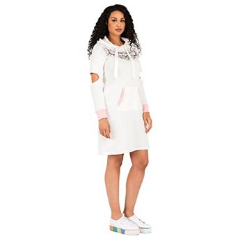 Curvy Women's Hoodie Dress with Cold Elbow Cut-Out and Embroidery