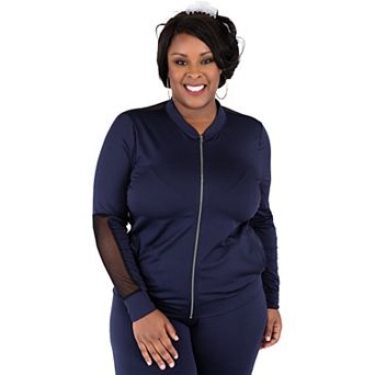 Plus Size Curvy Women's Navy Zip Up Activewear Tracksuit Jacket