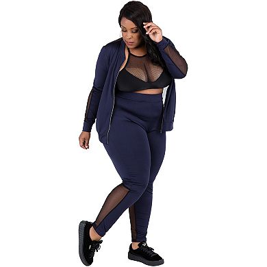 Plus Size Curvy Women's Navy Zip Up Activewear Tracksuit Jacket