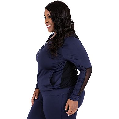 Plus Size Curvy Women's Navy Zip Up Activewear Tracksuit Jacket