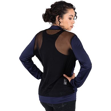 Curvy Womens Navy Zip Up Activewear Tracksuit Jacket Sheer Panels