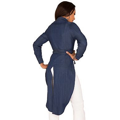 Curvy Women's Tencel Denim High-Low Wrap Shirt With Fishtail