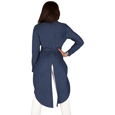 Curvy Women's Tencel Denim High-Low Wrap Shirt With Fishtail