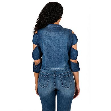 Curvy Women's Ladder Sleeve Denim Button-Up Shirts