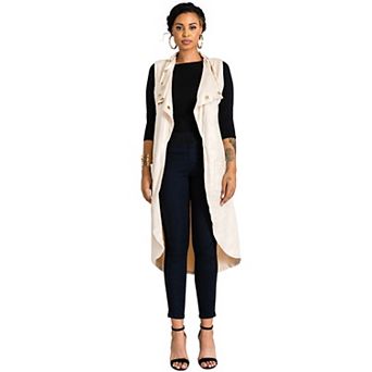 Curvy Women's Suede Sleeveless Grommet Lapels Duster Coat