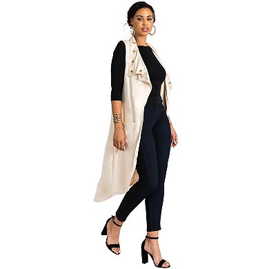 Curvy Women's Suede Sleeveless Grommet Lapels Duster Coat