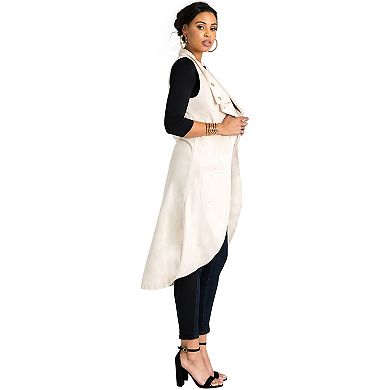 Curvy Women's Suede Sleeveless Grommet Lapels Duster Coat