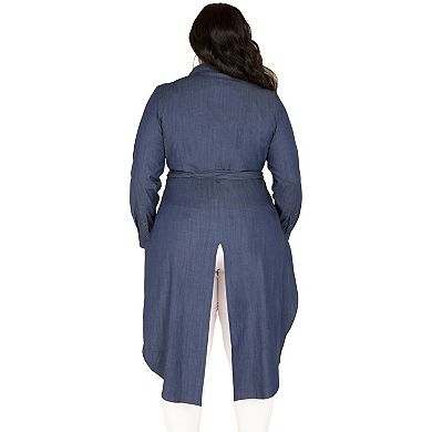 Plus Size Curvy Women's Fishtail Tencel Denim High-Low Wrap Shirt