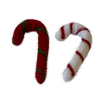 Midlee Felt Wool Christmas Candy Cane Cat Toy- Set Of 2