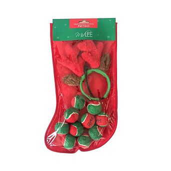 Midlee Filled Dog Stocking- Reindeer Antlers And 10 Mini Tennis Balls